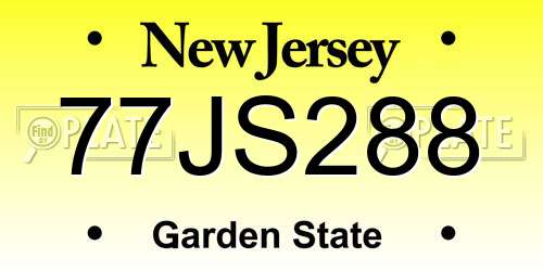 77JS288 New Jersey License Plate