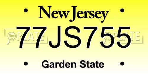 77JS755 New Jersey License Plate