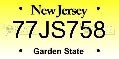 77JS758 New Jersey License Plate