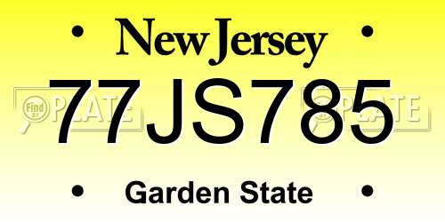 77JS785 New Jersey License Plate