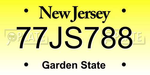 77JS788 New Jersey License Plate