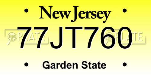 77JT760 New Jersey License Plate