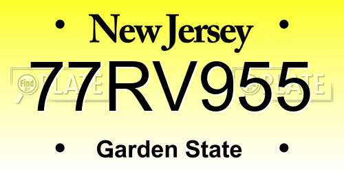 77RV955 New Jersey License Plate