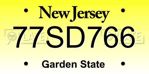 77SD766 New Jersey License Plate