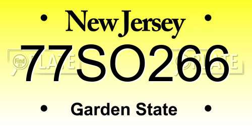 77SO266 New Jersey License Plate