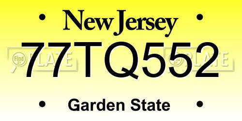 77TQ552 New Jersey License Plate