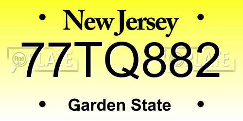 77TQ882 New Jersey License Plate