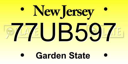 77UB597 New Jersey License Plate