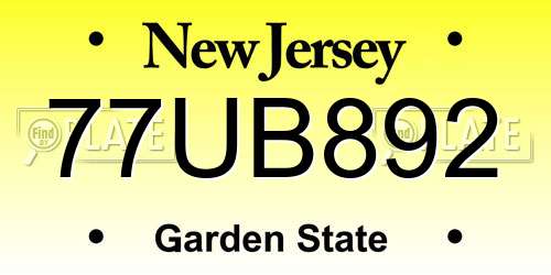 77UB892 New Jersey License Plate