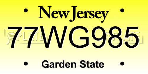 77WG985 New Jersey License Plate