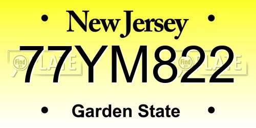 77YM822 New Jersey License Plate