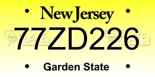 77ZD226 New Jersey License Plate