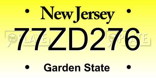 77ZD276 New Jersey License Plate