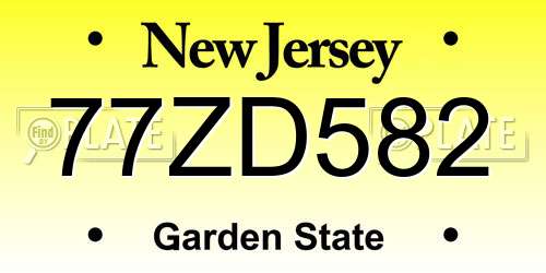 77ZD582 New Jersey License Plate