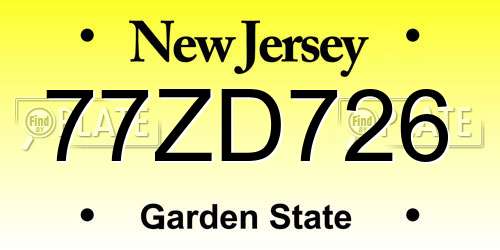 77ZD726 New Jersey License Plate