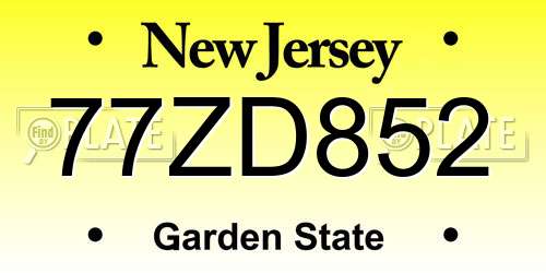 77ZD852 New Jersey License Plate
