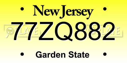77ZQ882 New Jersey License Plate