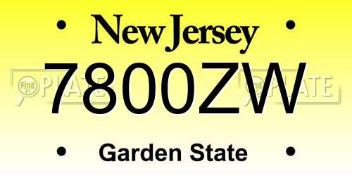 7800ZW New Jersey License Plate