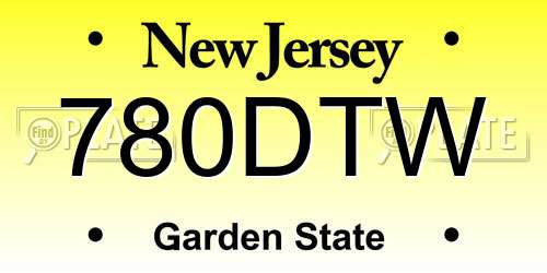 780DTW New Jersey License Plate