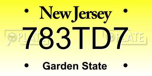 783TD7 New Jersey License Plate