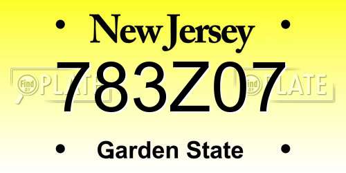 783Z07 New Jersey License Plate