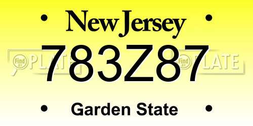 783Z87 New Jersey License Plate