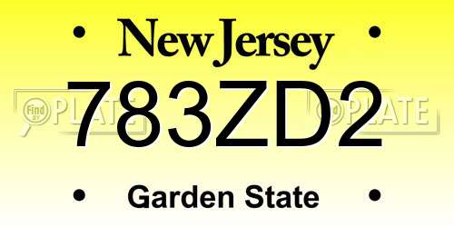 783ZD2 New Jersey License Plate