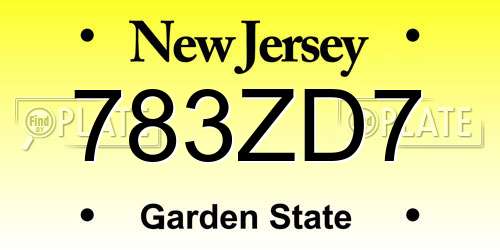 783ZD7 New Jersey License Plate