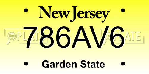 786AV6 New Jersey License Plate
