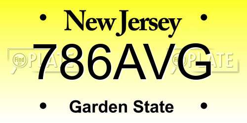 786AVG New Jersey License Plate