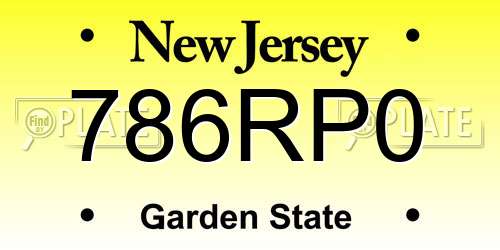 786RP0 New Jersey License Plate