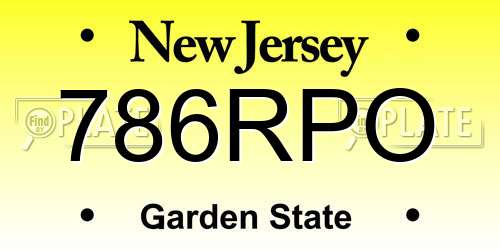 786RPO New Jersey License Plate