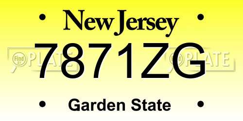 7871ZG New Jersey License Plate