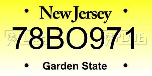 78BO971 New Jersey License Plate