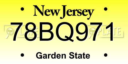 78BQ971 New Jersey License Plate