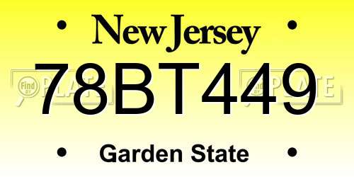 78BT449 New Jersey License Plate