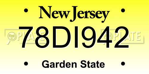 78DI942 New Jersey License Plate