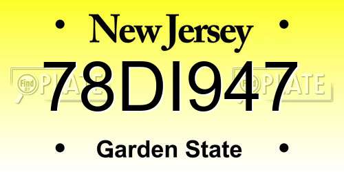 78DI947 New Jersey License Plate