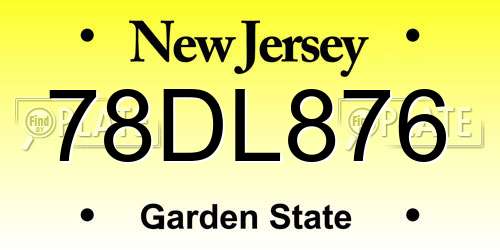 78DL876 New Jersey License Plate