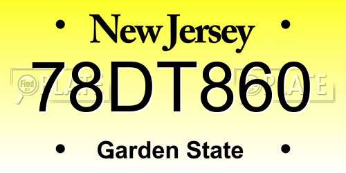 78DT860 New Jersey License Plate