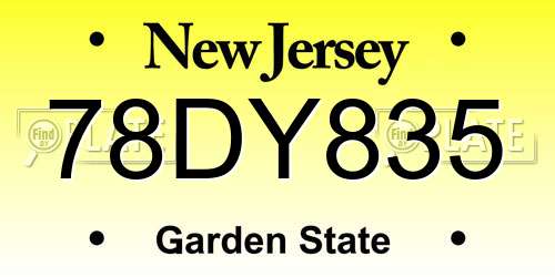 78DY835 New Jersey License Plate