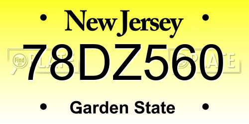 78DZ560 New Jersey License Plate