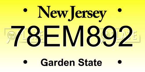 78EM892 New Jersey License Plate