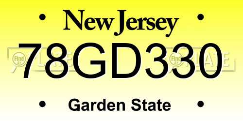 78GD330 New Jersey License Plate