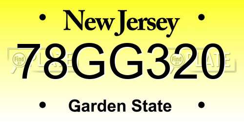 78GG320 New Jersey License Plate