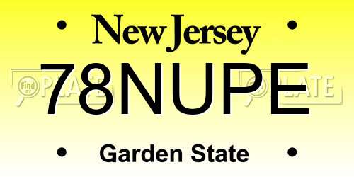 78NUPE New Jersey License Plate