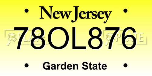 78OL876 New Jersey License Plate