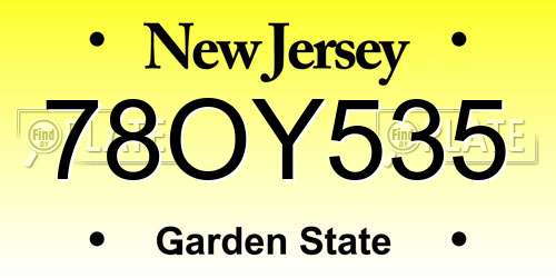 78OY535 New Jersey License Plate