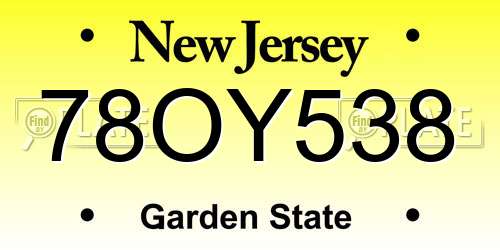 78OY538 New Jersey License Plate
