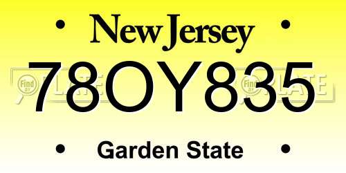 78OY835 New Jersey License Plate
